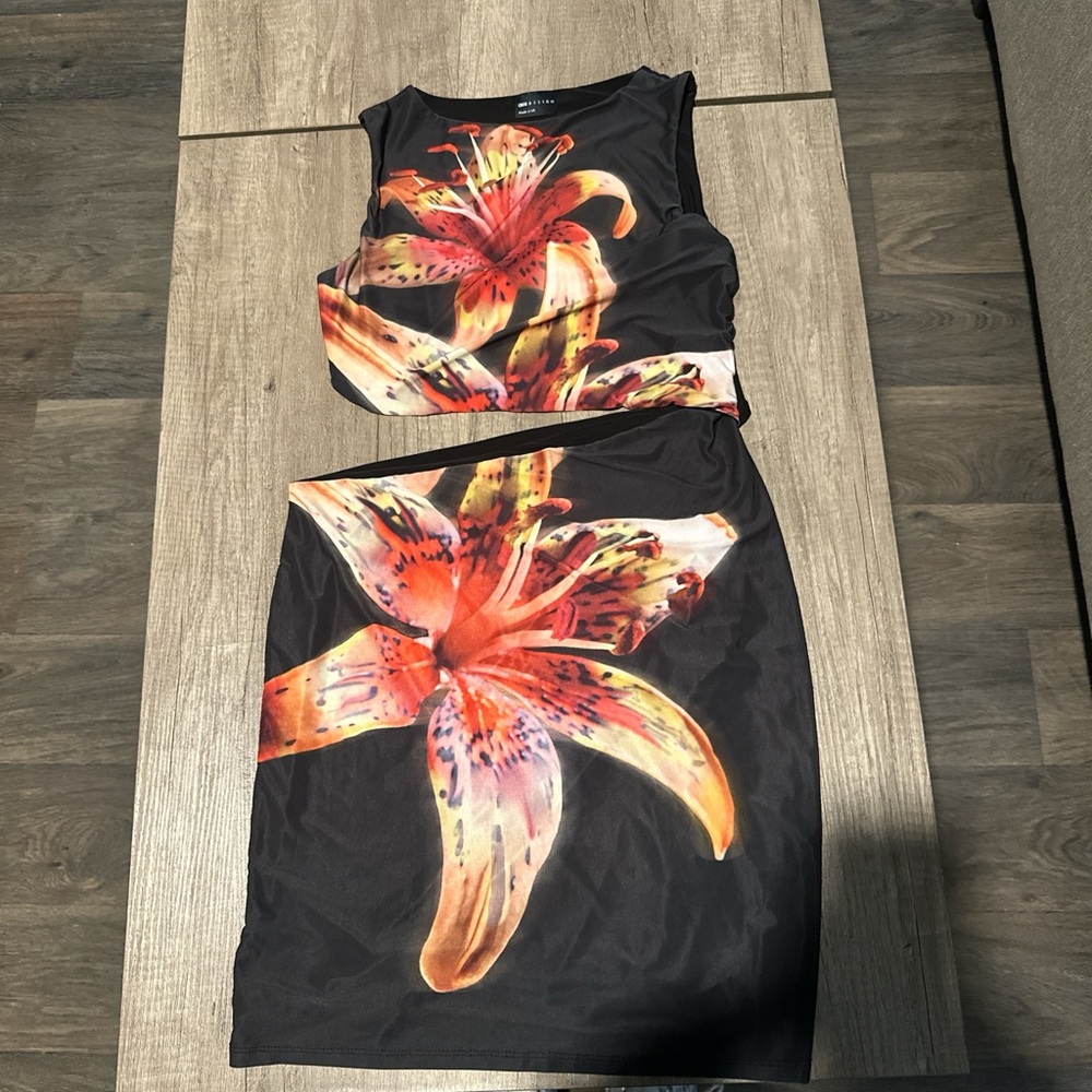 ASOS Black Dress with Bold Orange Floral Design